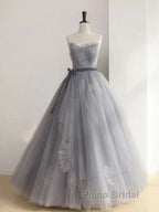 Gray Tulle Lace Long Formal Prom Dresses Sweet 16 Dresses A Line Off Shoulder December Wedding Guest Dresses