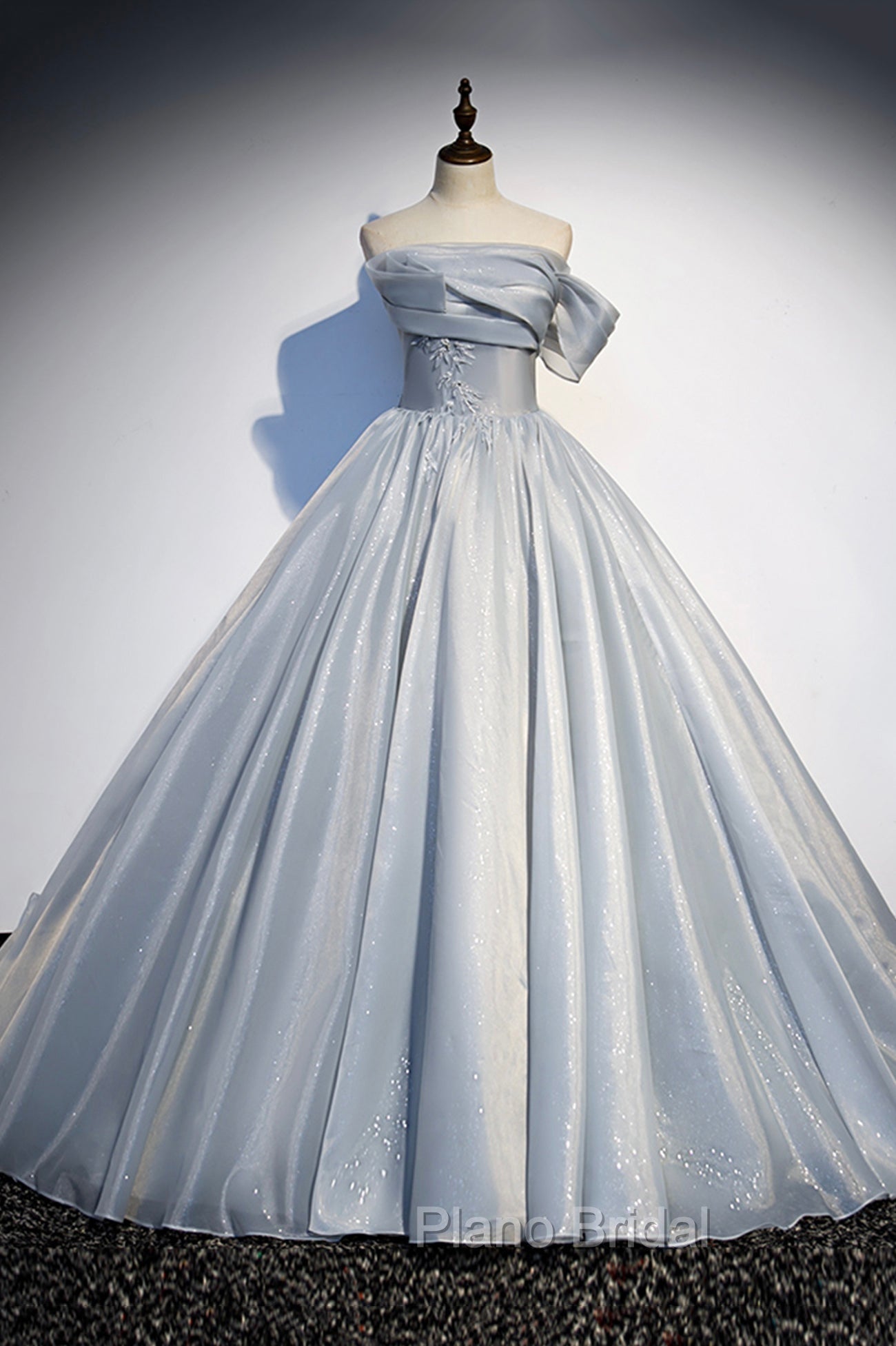 Gray Tulle Long A-Line Formal Prom Dresses, Gray Strapless Formal Evening Gown