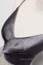 Gray Tulle Long A-Line Formal Prom Dresses, V-Neck Spaghetti Straps Evening Dresses