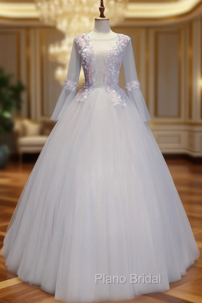 Gray Tulle Long Sleeve Backless Quinceanera Dresses Main image