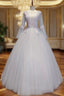 Gray Tulle Long Sleeve Backless Quinceanera Dresses