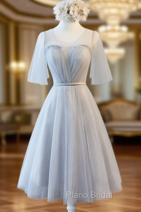 Gray Tulle Pleats Backless Bridesmaid Dresses Main image