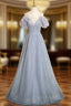 Gray Tulle Sequins Beading Formal Prom Dresses