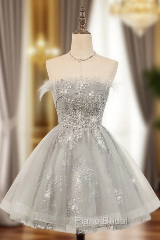 Gray Tulle Sequins Feather Homecoming Dresses Main image