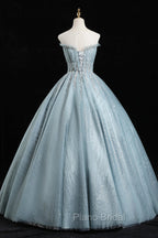 Gray Tulle Sequins Floor Length Formal Prom Dresses, A-Line Evening Party Gown
