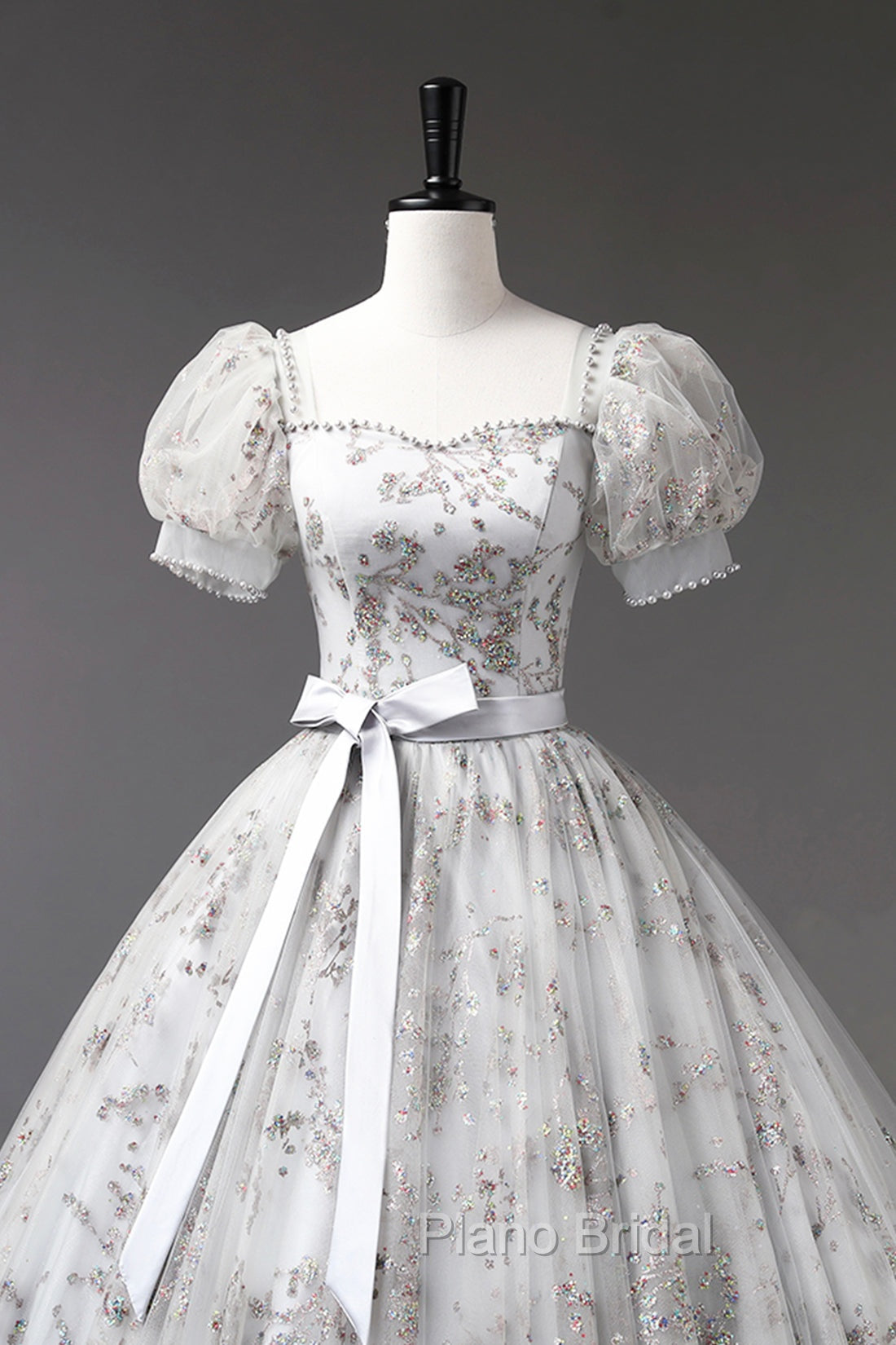 Gray Tulle Sequins Long Formal Prom Dresses, A-Line Evening Party Dresses