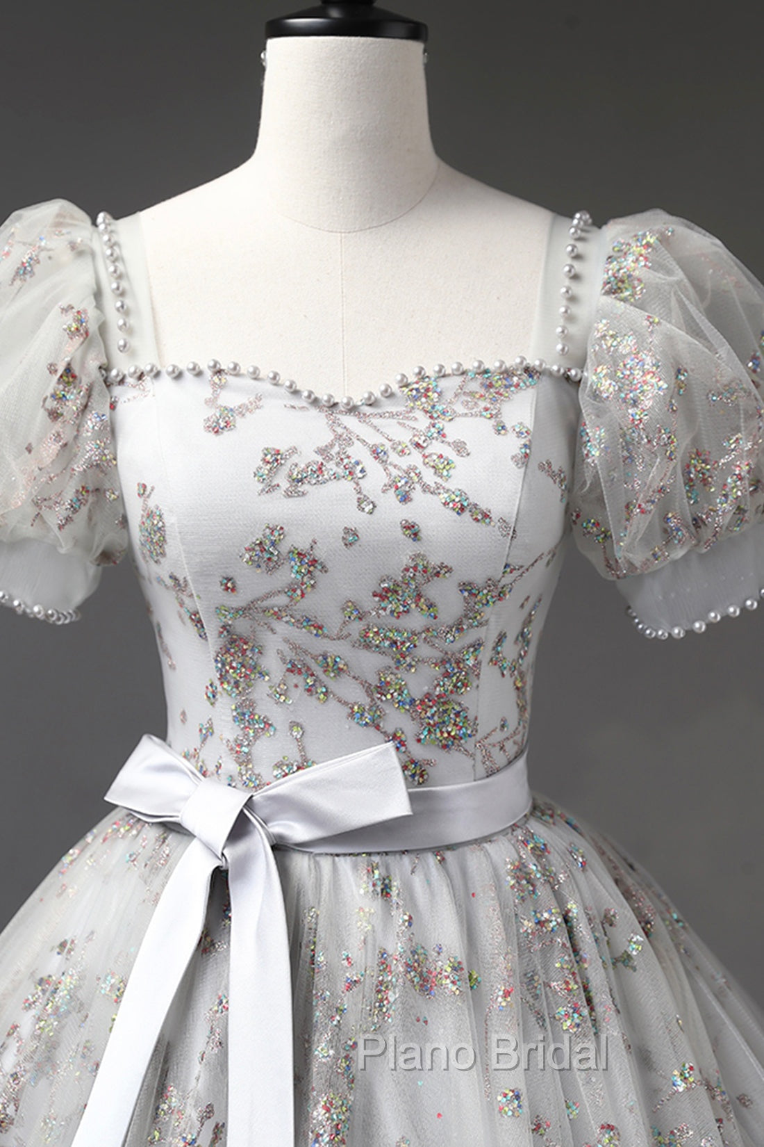 Gray Tulle Sequins Long Formal Prom Dresses, A-Line Evening Party Dresses