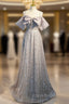 Gray Tulle Sequins Straps Bow Formal Prom Dresses