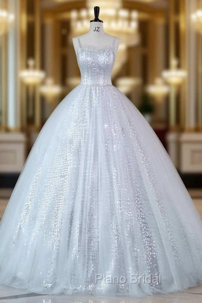 Gray Tulle Sequins Straps Quinceanera Dresses