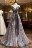 Gray Tulle Sequins Sweetheart Beading Formal Prom Dresses