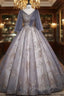 Gray Tulle Sequins V-neck Quinceanera Dresses