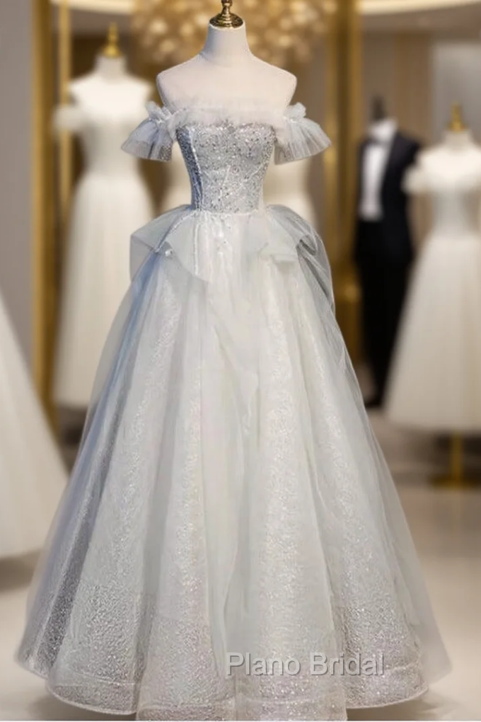 Gray Tulle Short Sleeve Quinceanera Dresses Main image