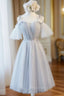 Gray Tulle Straps Short Formal Dresses