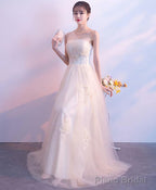 Champagne Lace Tulle Long Prom Dress Champagne Evening Dress 1