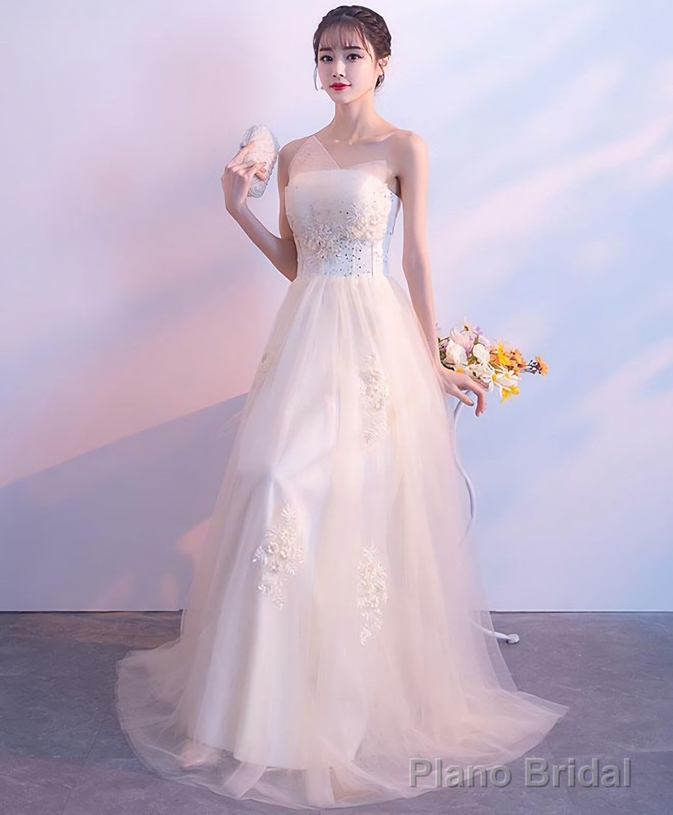 Champagne Lace Tulle Long Prom Dress Champagne Evening Dress 1