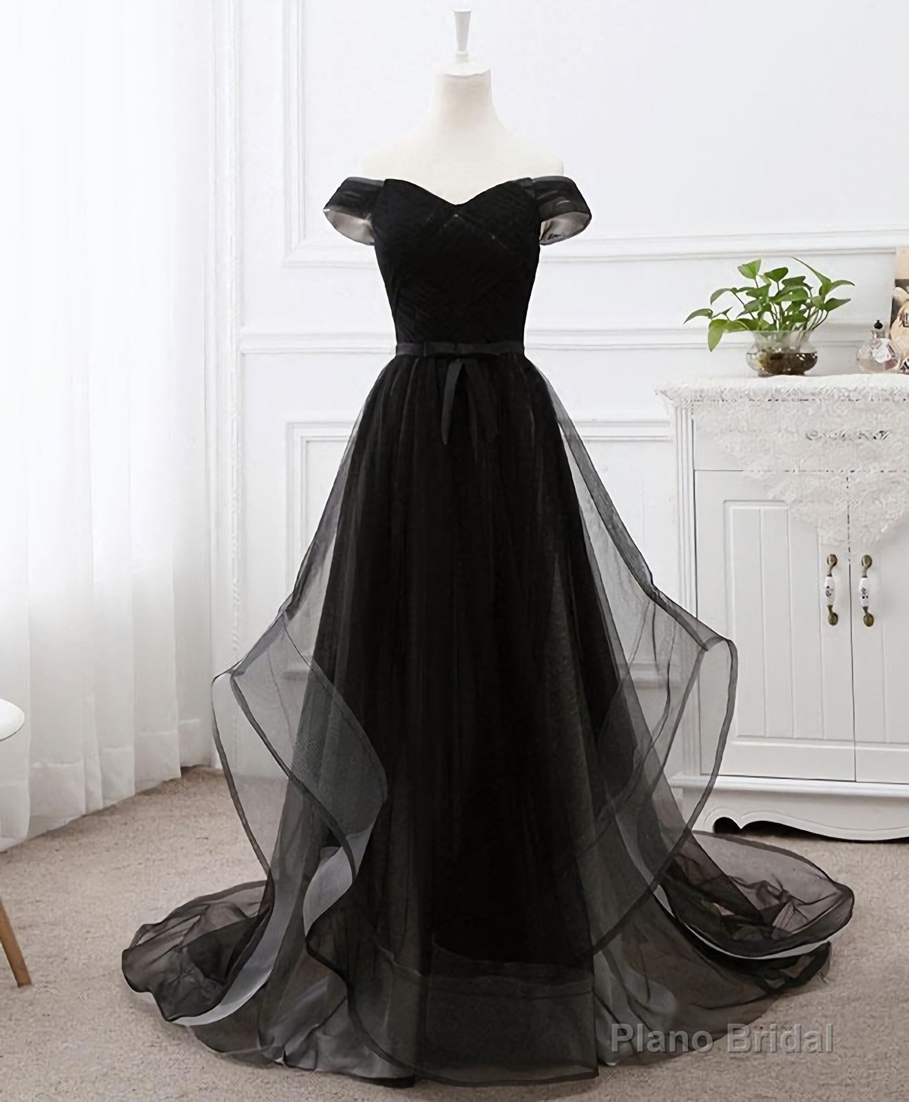 Black Tulle Long Prom Dress, Black Evening Gdress Main image