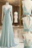 Green A line Chiffon Lace Long Formal Prom Dresses, Lace Bridesmaid Dresses