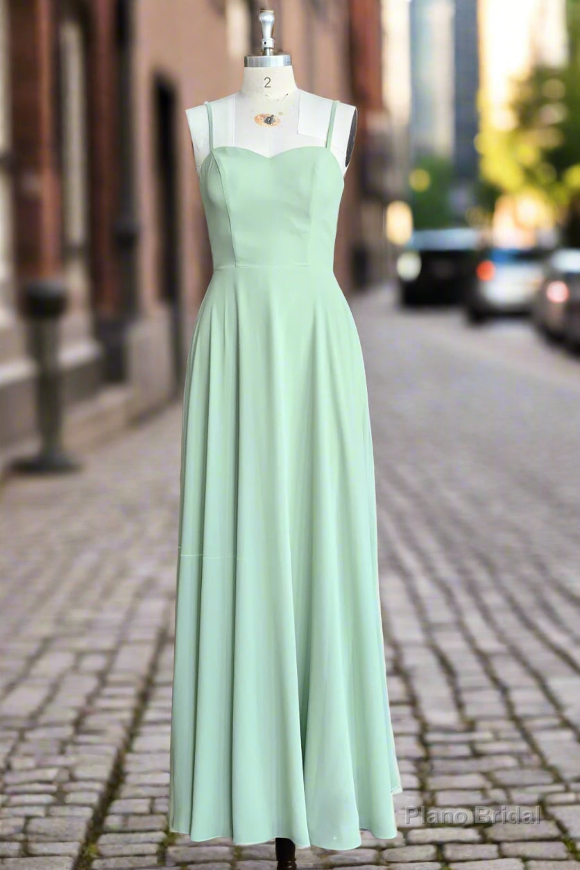 Green A Line Chiffon Spaghetti Straps Long Bridesmaid Dress Secondary image