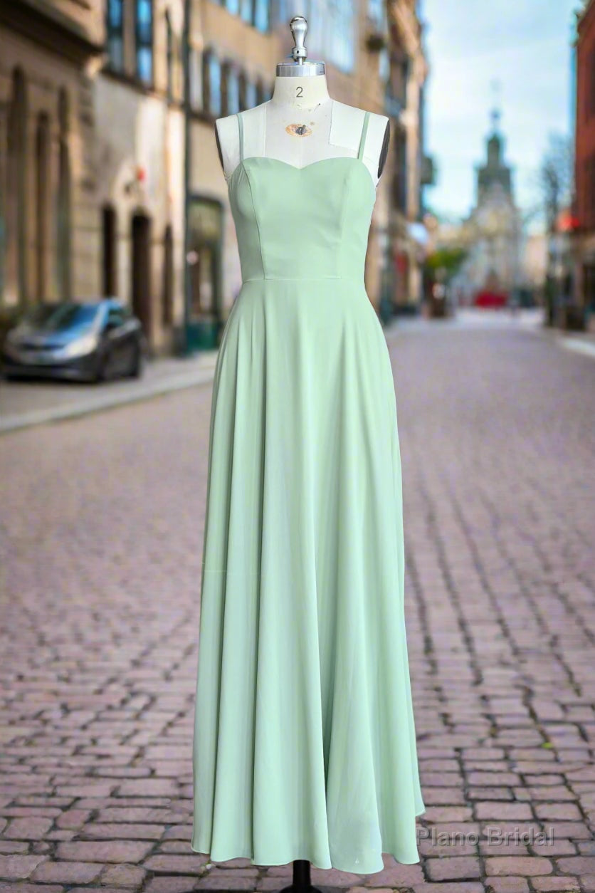 Green A Line Chiffon Spaghetti Straps Long Bridesmaid Dress Main image