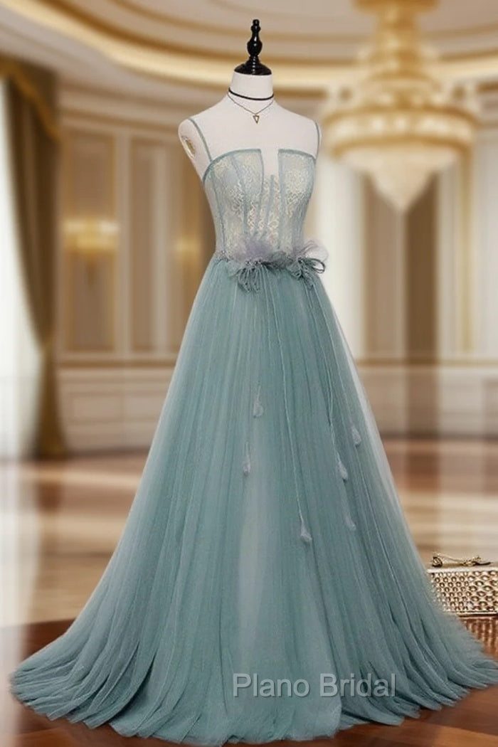 Green A Line Lace Long Formal Prom Dresses, A Line Green Lace Long Formal Evening Dresses Main image