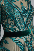 A-Line Luxury Sequins Long Sleeve Backless Prom Dresses