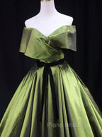 Green A Line Satin Long Formal Prom Dresses Green Long Bridesmaid Dresses