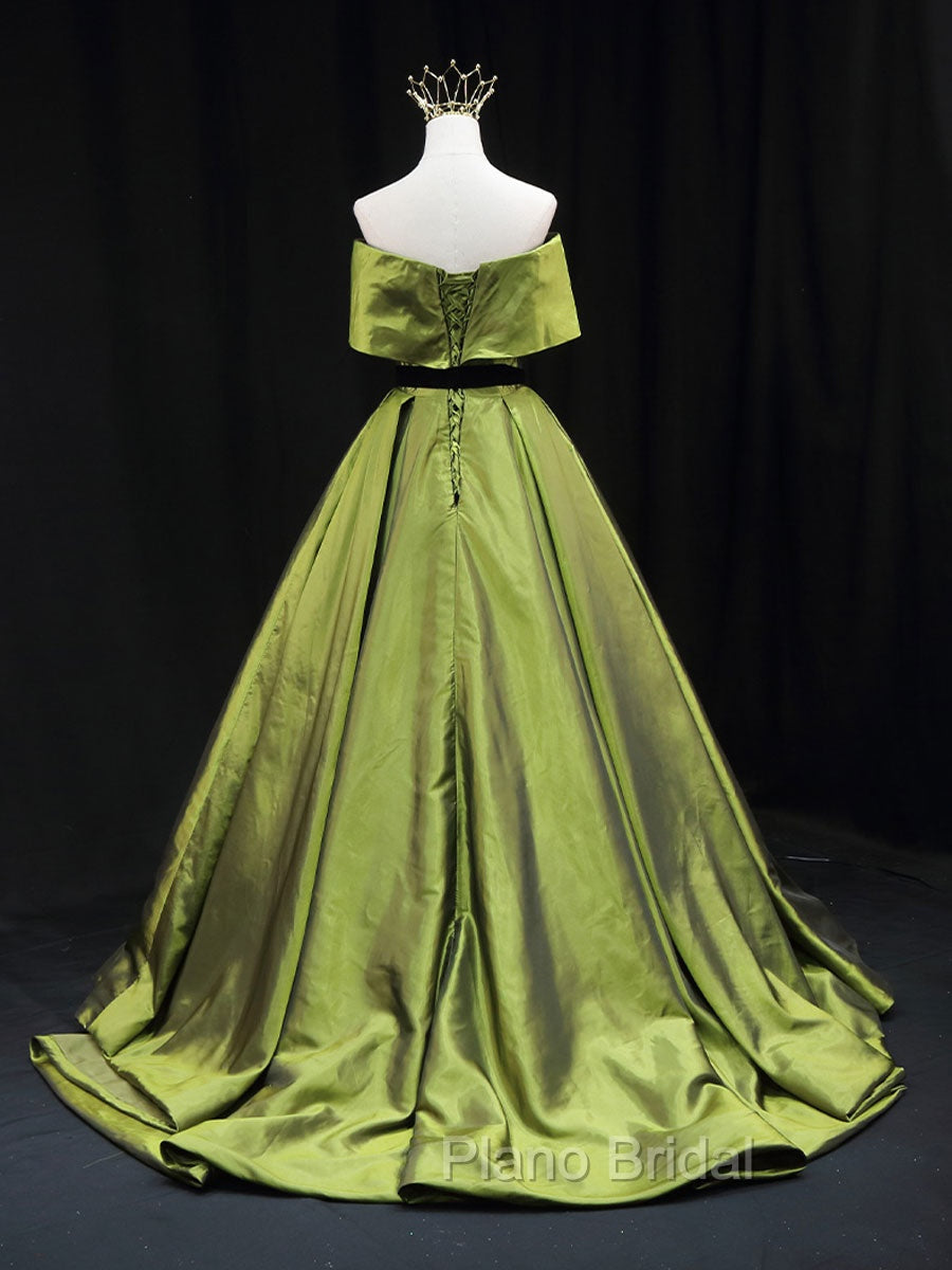 Green A Line Satin Long Formal Prom Dresses Green Long Bridesmaid Dresses