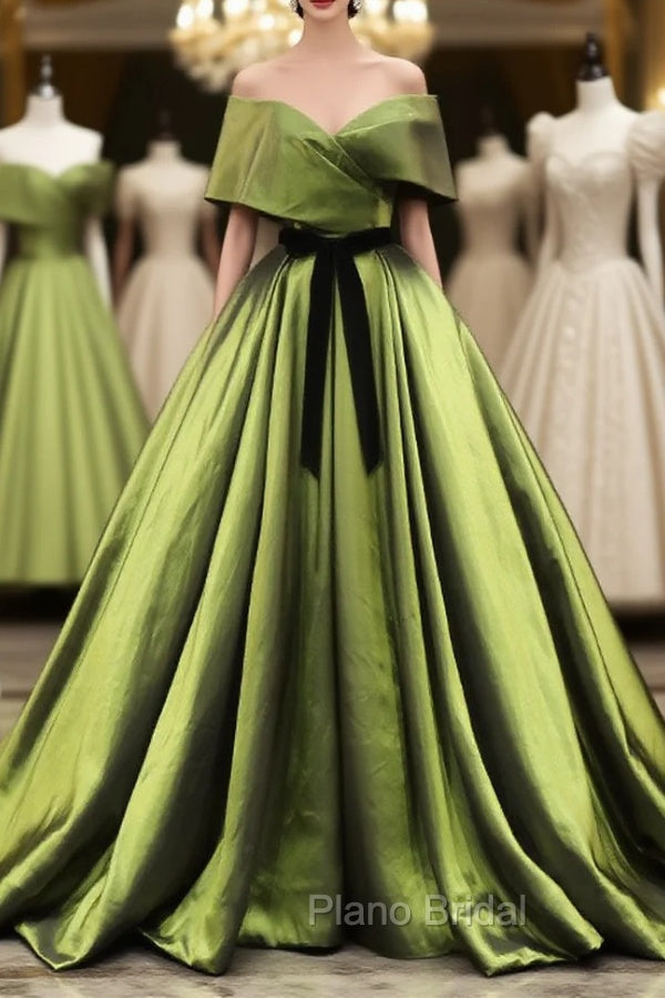 Green A Line Satin Long Formal Prom Dresses Green Long Bridesmaid Dresses