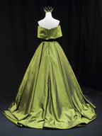 Green A line Satin Long Formal Prom Dresses, Green Satin Formal Evening Dresses