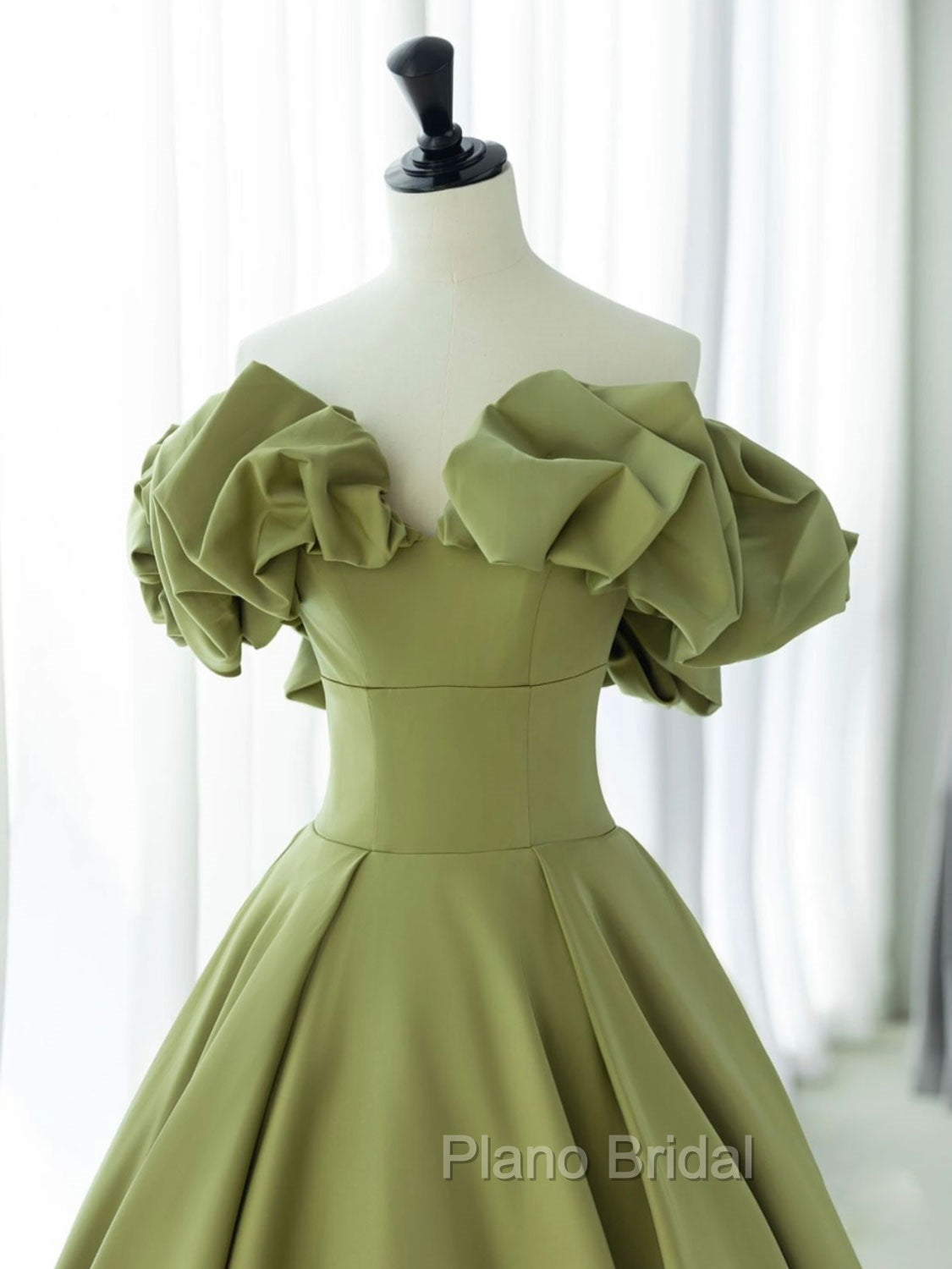 Green A-Line Satin Long Formal Prom Dresses, Green Formal Evening Dresses