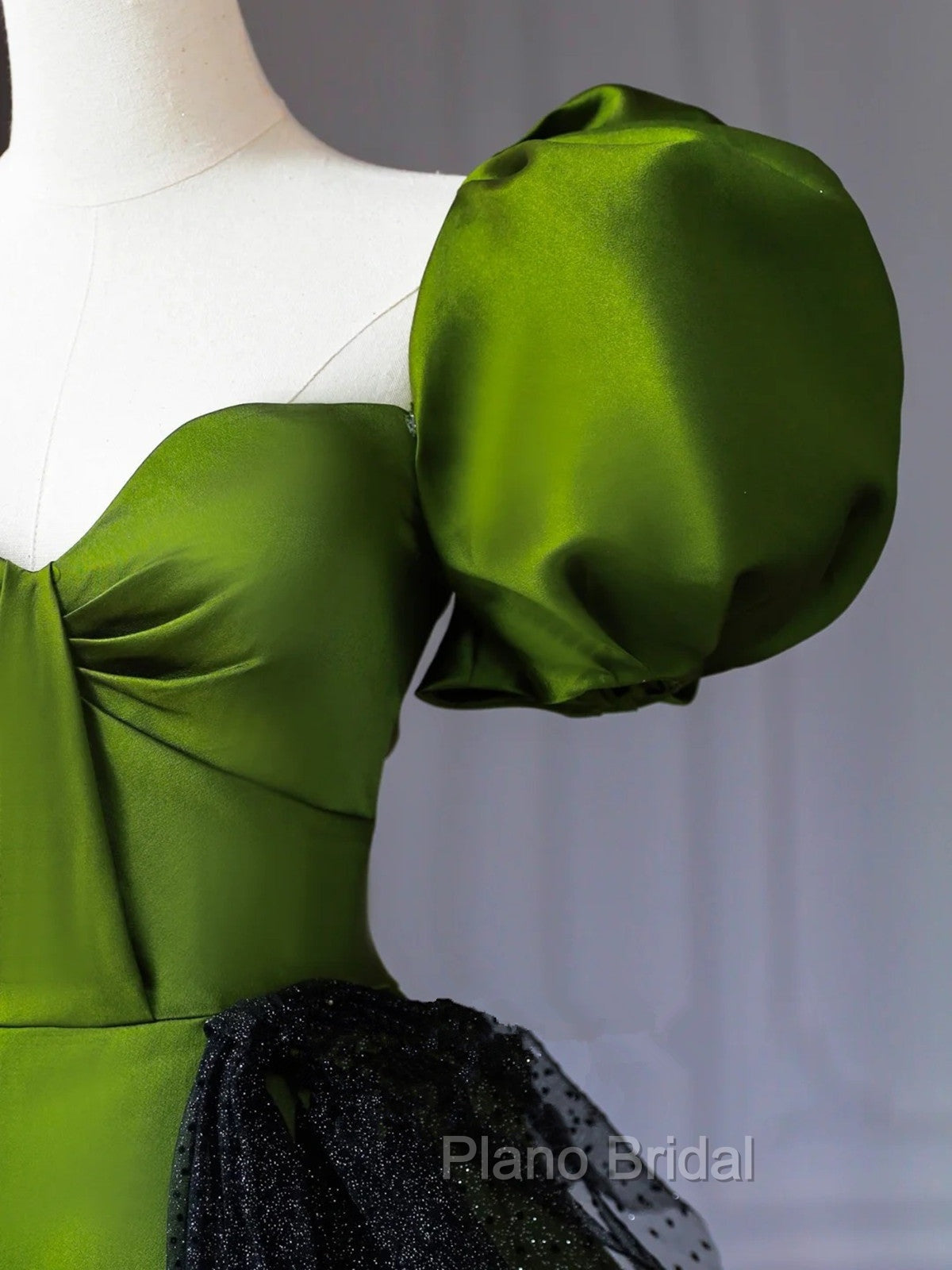 Green A-Line Satin Sweetheart Short Sleeves Party Dresses, Green Long Formal Prom Dresses