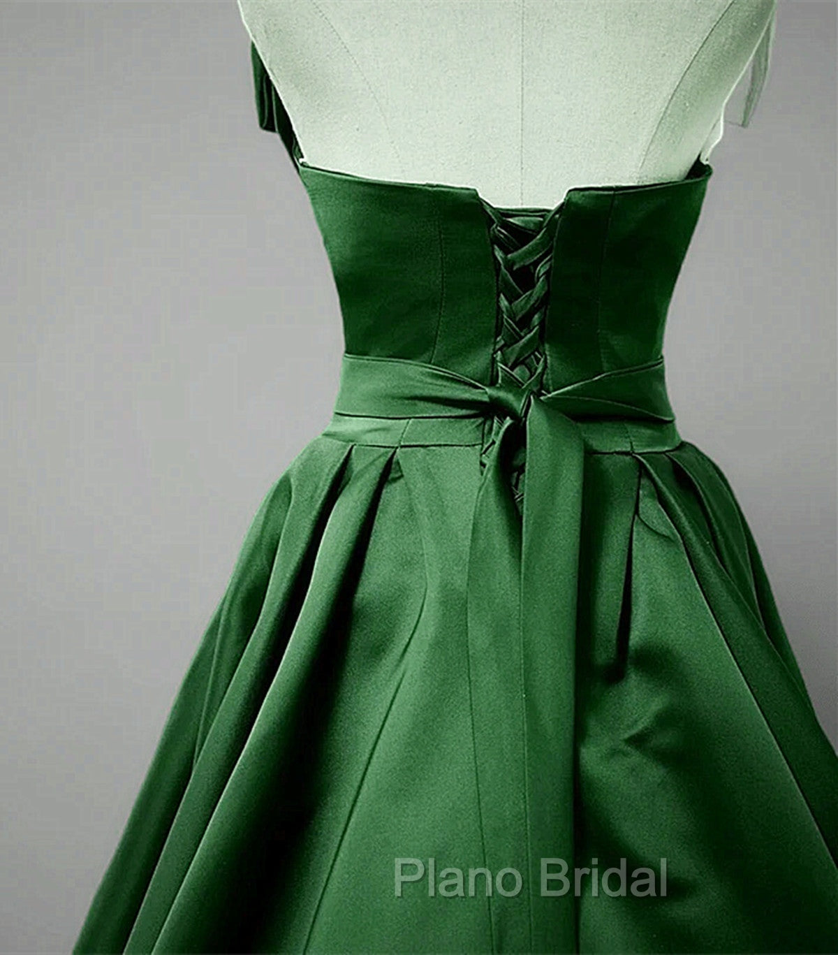 Green A-line Simple Satin Long Party Dresses, Green Satin Formal Prom Dresses