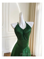Green A-line Soft Satin Cross Back Evening Dresses, Green Formal Prom Dresses Party Dresses