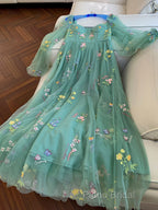 Green A-Line Sweetheart Green Tulle Lace Long Formal Prom Dresses, Green Formal Dresses