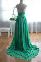 Green A-Line Sweetheart Neck Chiffon Long Formal Prom Dresses, Evening Dresses