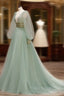 Green A-line Tulle New Formal Prom Dresses Long Sleeves Green Party Dresses Formal Prom Dresses shops