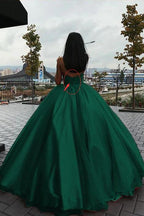 Green Ball Gown Organza Green Puffy Formal Prom Dresses