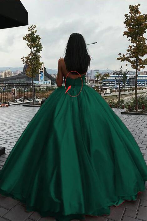Green Ball Gown Organza Green Puffy Formal Prom Dresses