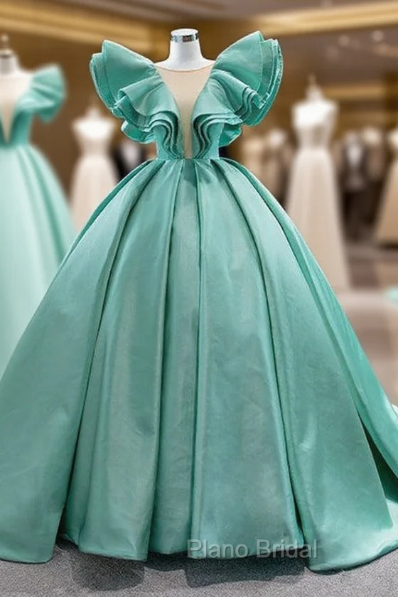 Green Ball Gown Satin See Through Formal Prom Dresses Main image