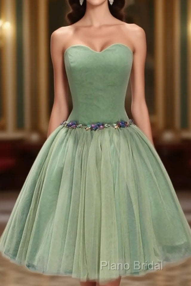 Green Ball-Gown Sweetheart Short Tulle Homecoming Dresses With Beading