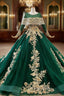 Green Ball Gown Tulle Appliques Beading Sequins Wedding Dresses
