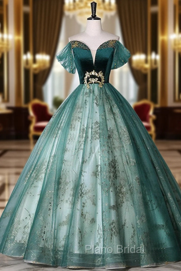 Green Ball Gown Tulle Off Shoulder Sweet 16 Dresses Green Evening Dresses Formal Prom Dresses shops Main image