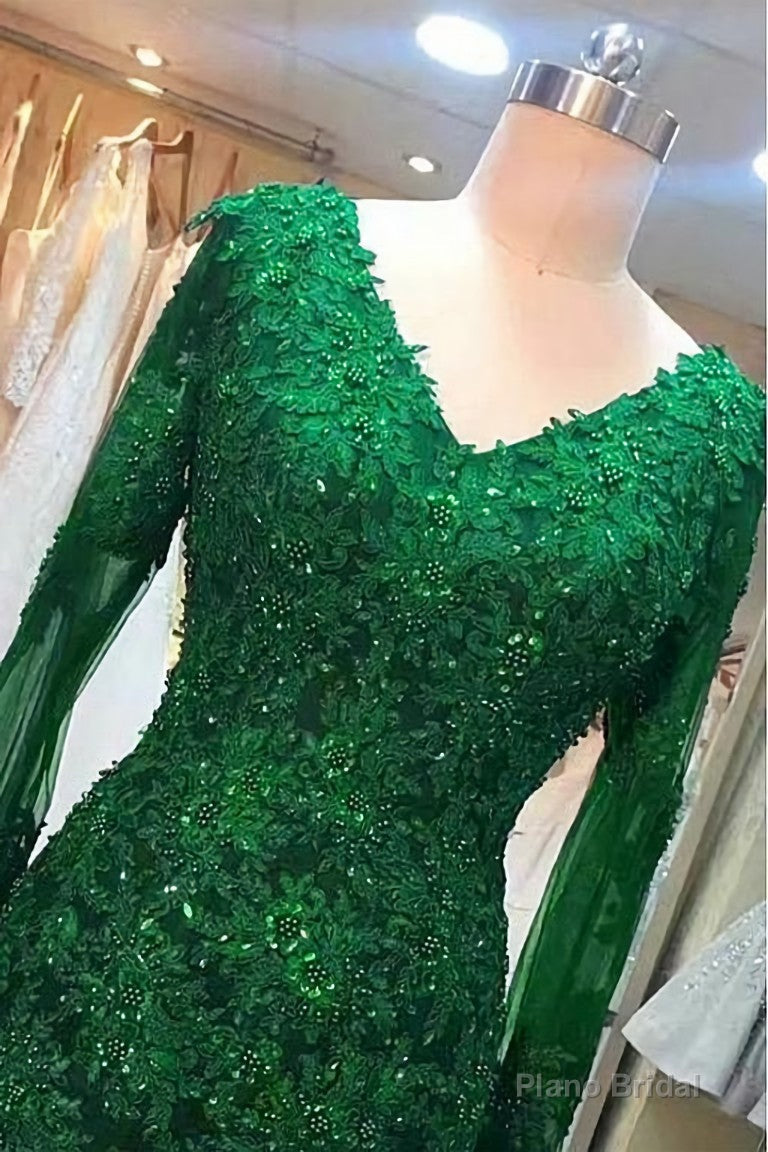 Green Beaded Lace Bride Mothers Evening Gown Long Sleeve Secondary image