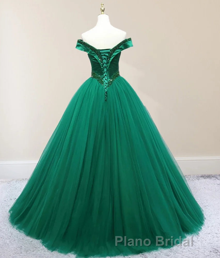 Green Beading Off the Shoulder Floor Length Quinceanera Dresses