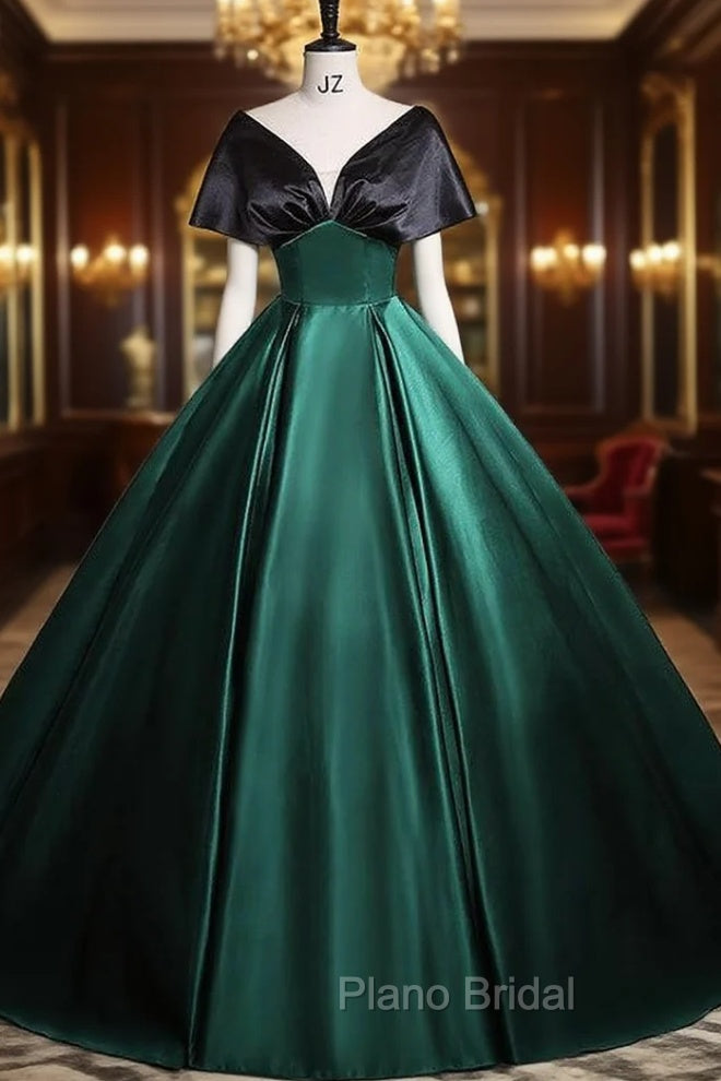 Green Black Satin V-neck Quinceanera Dresses Main image