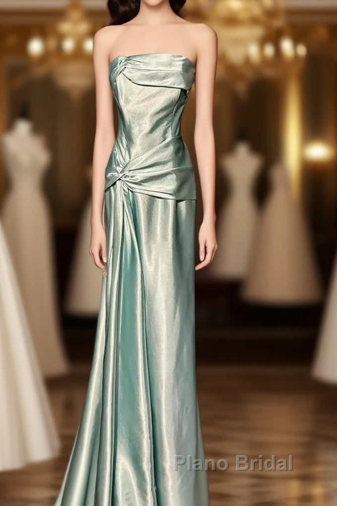 Green Bodycon Dresses Strapless Satin Long Formal Prom Dresses Simple Evening Dresses