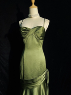 Green Chic Style Long Satin Sweetheart Party Dresses, Green Formal Dresses