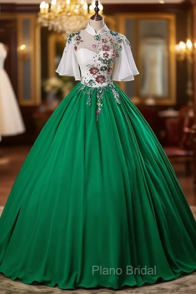 Green Chiffon High Neck Sequins Backless Quinceanera Dresses Main image