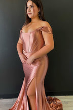 Green Corset Off the Shoulder Long Prom Dress with Slit