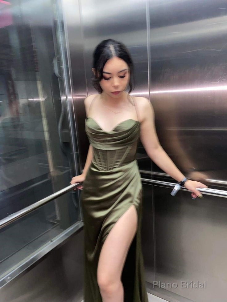 Green Elegant Evening Dress with Slit, Long Prom Dress Main image